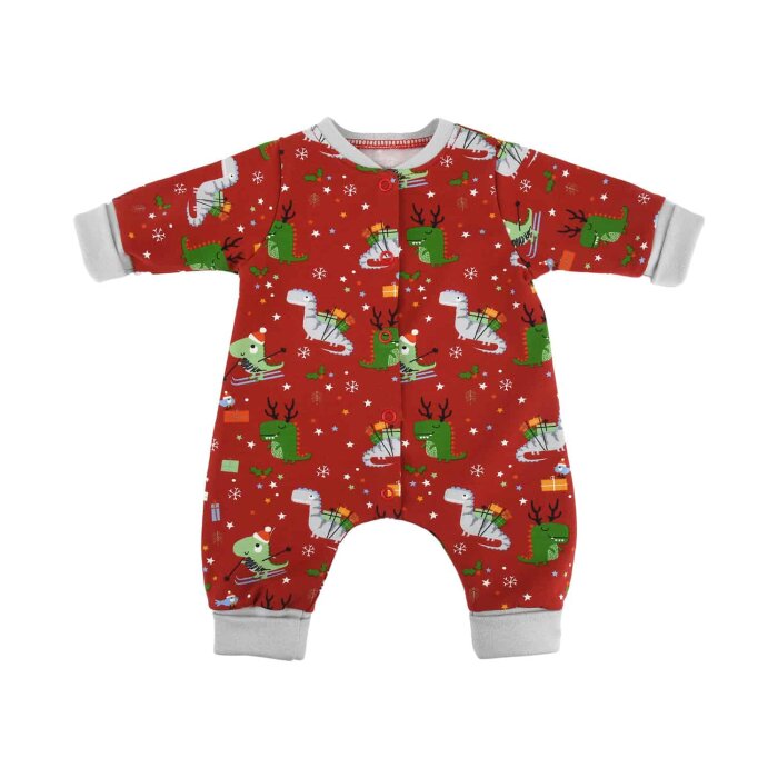 Schlafanzug Jumpsuit Einteiler Dinos & Geschenke Weihnachten rot