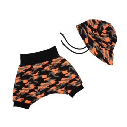 Kurze Pumphose Shorts "Camouflage" grau-schwarz-orange neon 
