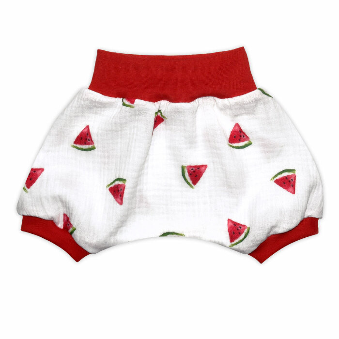 Musselin Shorts Kurze Pumphose "Wassermelone" weiß