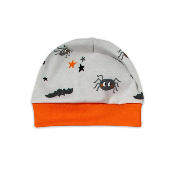 Beanie mit Bündchen "Halloween-Freunde" Spinne & Fledermaus orange