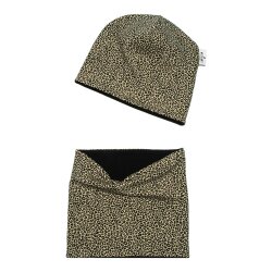 2 tlg. Set Wendebeanie & Loop   "Leopardenmuster" Animalprint beige