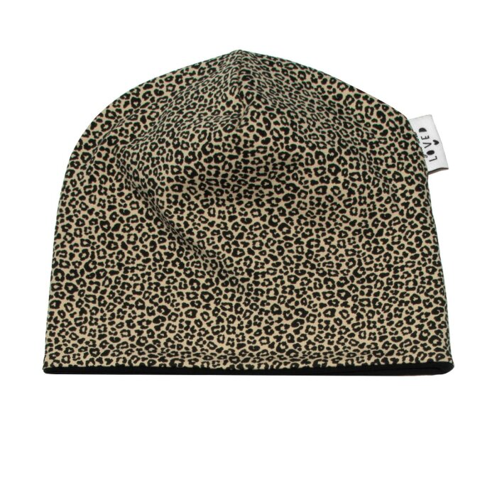 Mütze Wendebeanie "Leopardenmuster" beige-schwarz