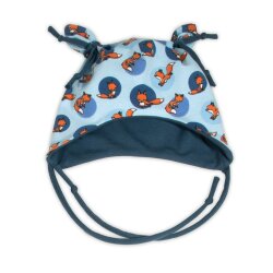 3-tlg Geschenkset Erstlingsoutfit Babyhose + Ohrenmütze + Tuch  "Kleiner Fuchs" blau