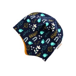 Baby-Beanie mit Ohrenschutz "Pflanzentraum" nachtblau